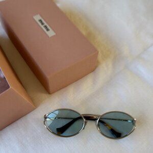 Miu Miu 54 Oval Sunglasses Silver Brown Blue